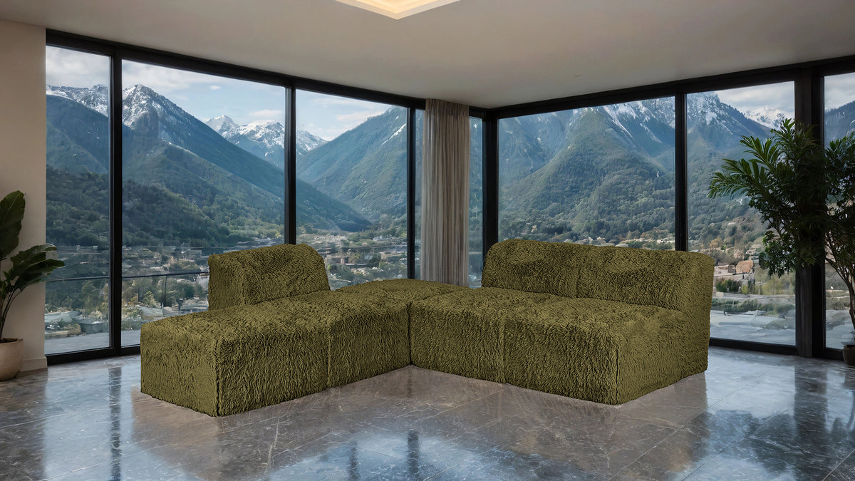 Kellan Faux Fur Modular Sofa – 81" Olive Green Sectional, 3 Chairs + 2 Ottomans – view 6