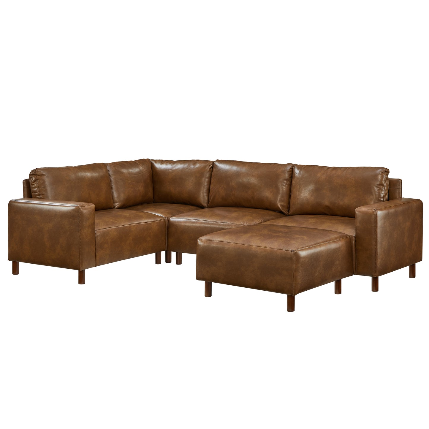 Kendrick 5-Piece Modular Sectional Sofa with Ottoman – Brown PU Leather