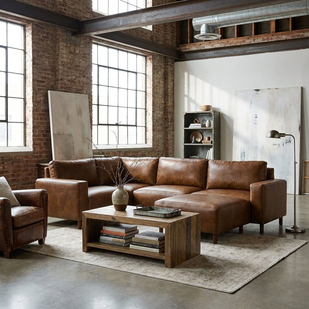 Kendrick 5-Piece Modular Sectional Sofa with Ottoman – Brown PU Leather – view 2