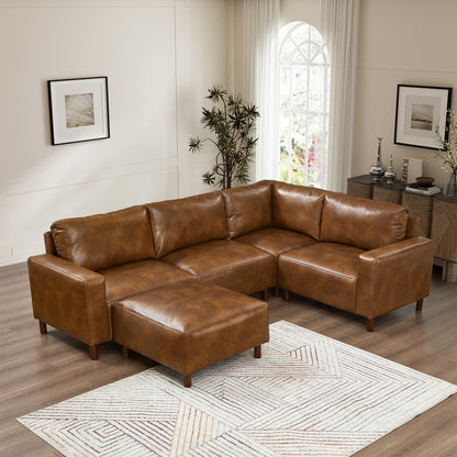 Kendrick 5-Piece Modular Sectional Sofa with Ottoman – Brown PU Leather – view 3