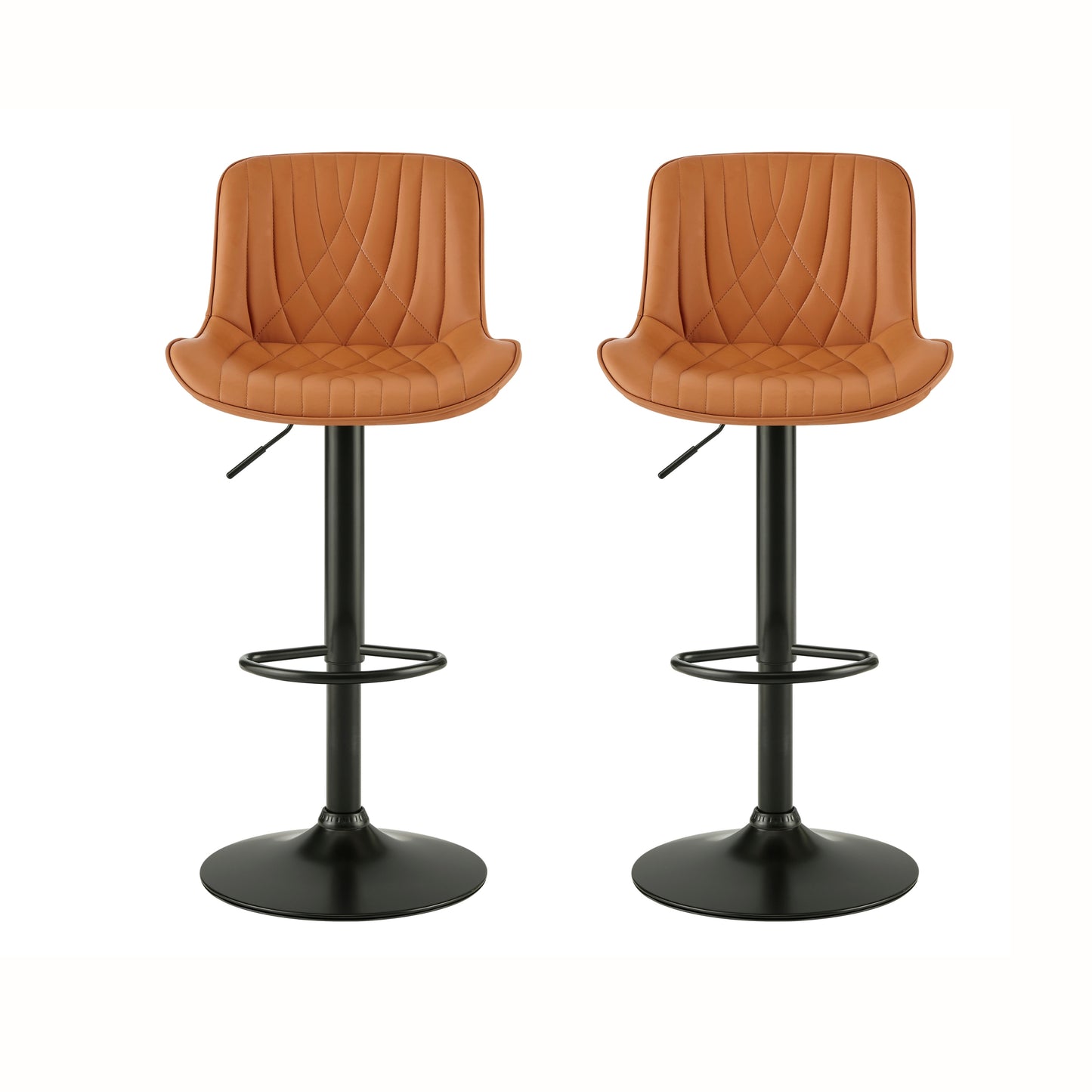 Kovyn Contemporary Adjustable Barstool – Set of 2, Camel Faux Leather