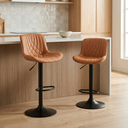 Kovyn Contemporary Adjustable Barstool – Set of 2, Camel Faux Leather – view 2
