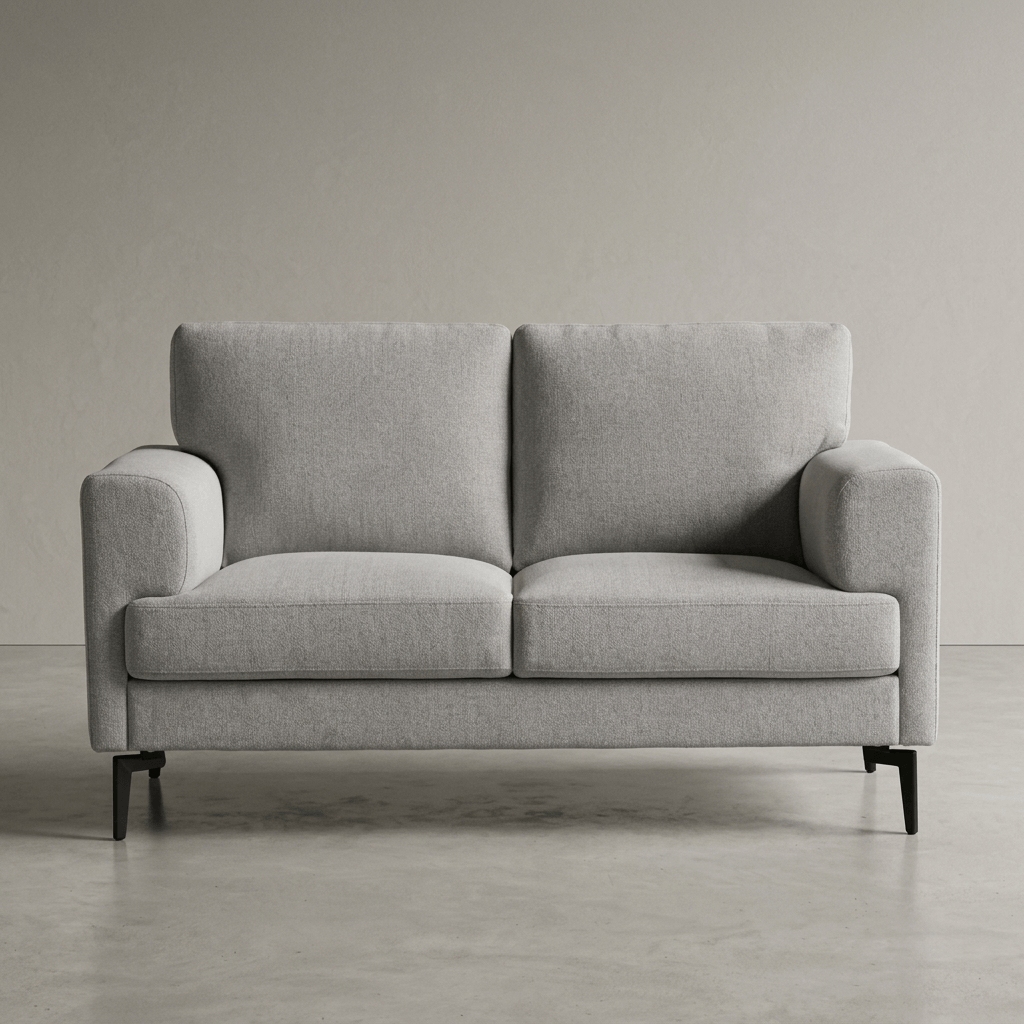 Kyrene Light Gray Linen Loveseat 61" with contemporary design and soft upholstery, perfect for any living space.