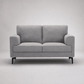 Kyrene Light Gray Linen Loveseat 61" featuring a modern design with sleek metal legs and plush cushions.