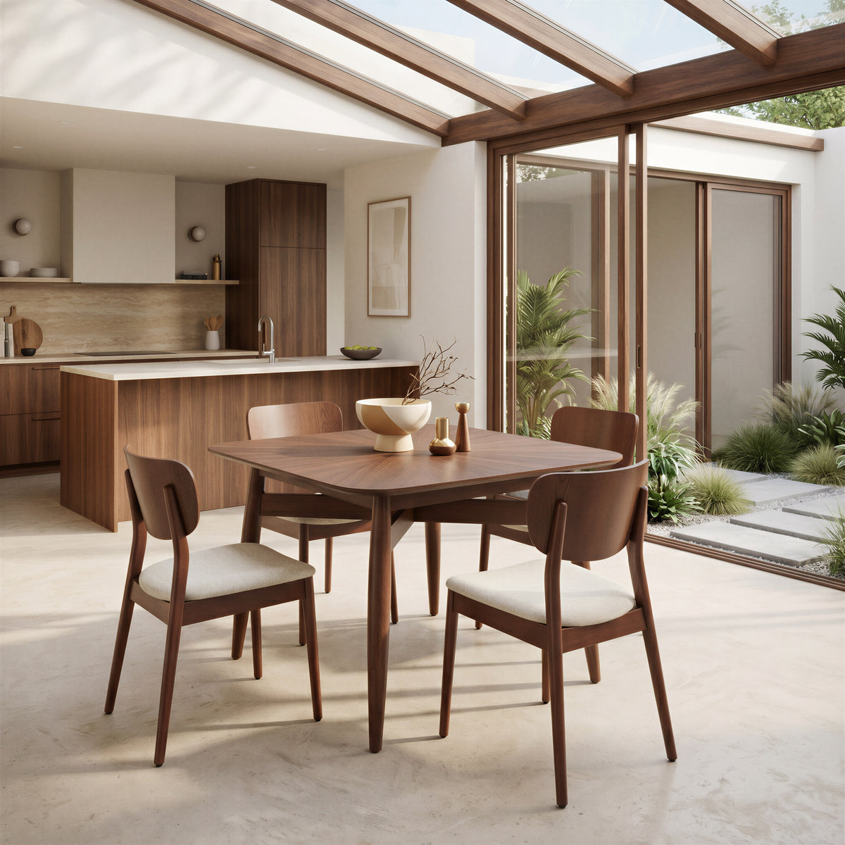 Kellua Dining Chair (Set of 2) in Beige & Walnut