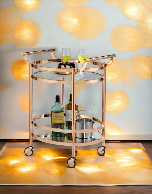 Lakelyn Clear Glass & Rose Gold Finish Serving Cart – 27" Rolling Serving Cart – view 2
