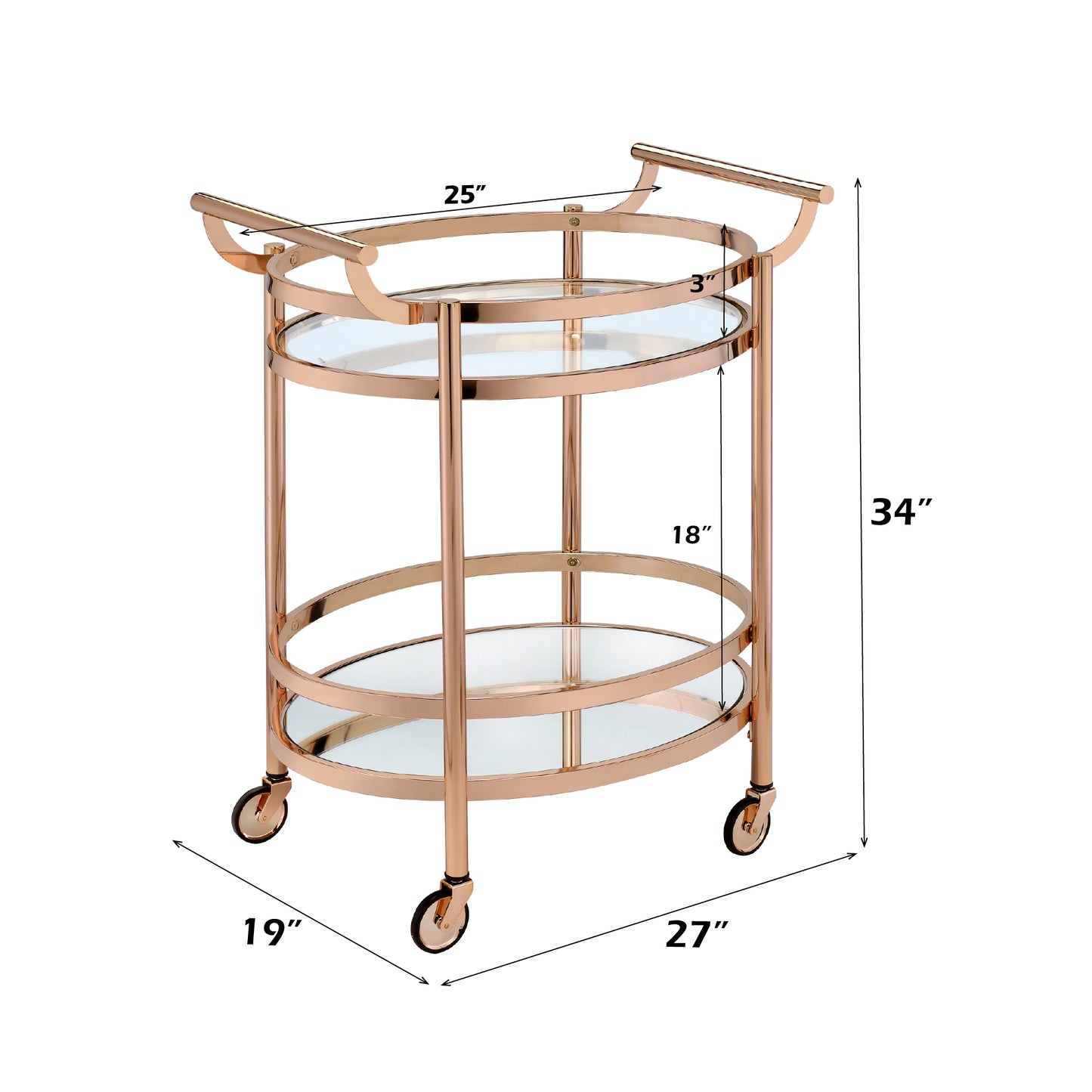 Lakelyn Clear Glass & Rose Gold Finish Serving Cart – 27" Rolling Serving Cart – view 5