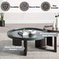 Lakita Blackish Green & Smoked Oak Coffee Table – 35” Modern Mixed-Finish Table with high gloss and oak veneer.