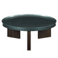 Lakita Blackish Green & Smoked Oak Coffee Table – 35” Modern Mixed-Finish Table showcasing round design and contrasting colors.