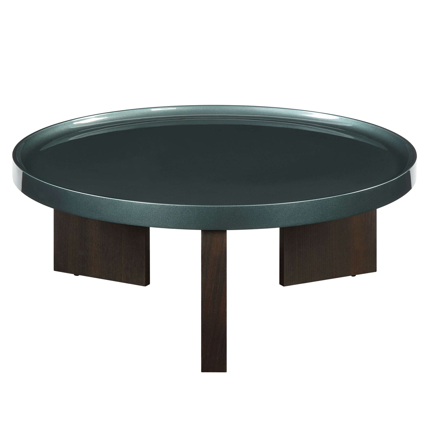 Lakita Blackish Green & Smoked Oak Coffee Table – 35” Modern Mixed-Finish Table showcasing round design and contrasting colors.