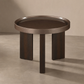 Lakita Round High Gloss & Smoked Oak Finish End Table 24" featuring a two-tone design with a dark high gloss top and smoked oak base.