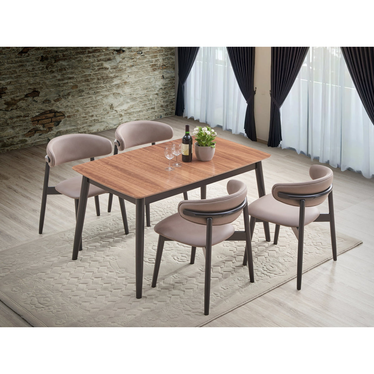 Lanae Natural & Black Finish 5 Pcs Dining Room Set – 63" Extendable Dining Set