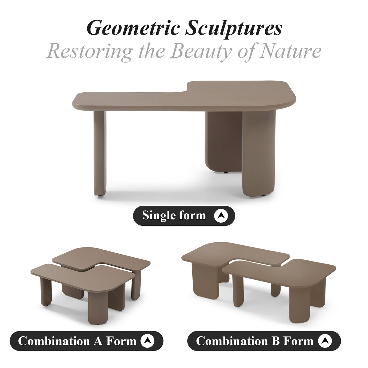 Larkin L-Shape Coffee Table – Khaki Fiberboard, 35.4" Nesting Design – view 10
