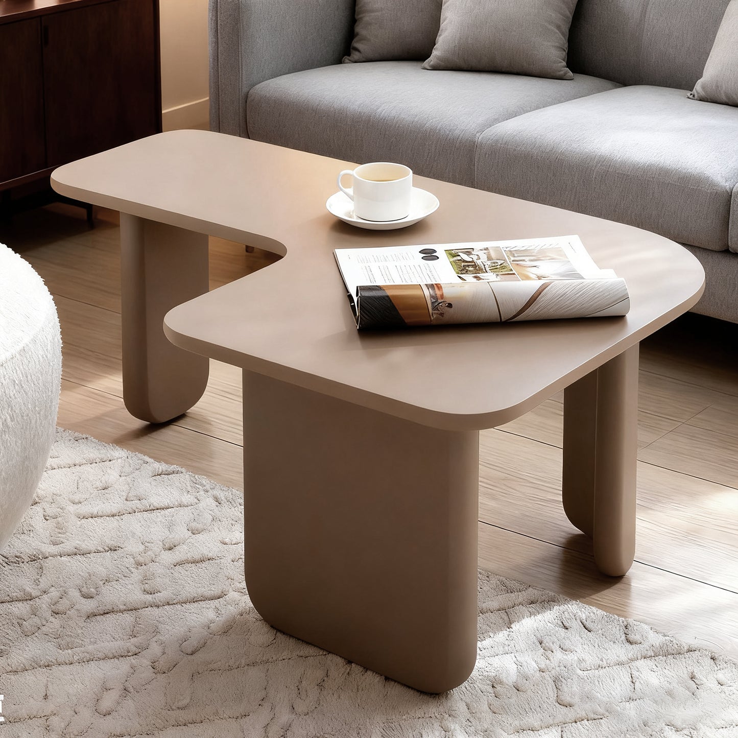 Larkin L-Shape Coffee Table – Khaki Fiberboard, 35.4" Nesting Design – view 3