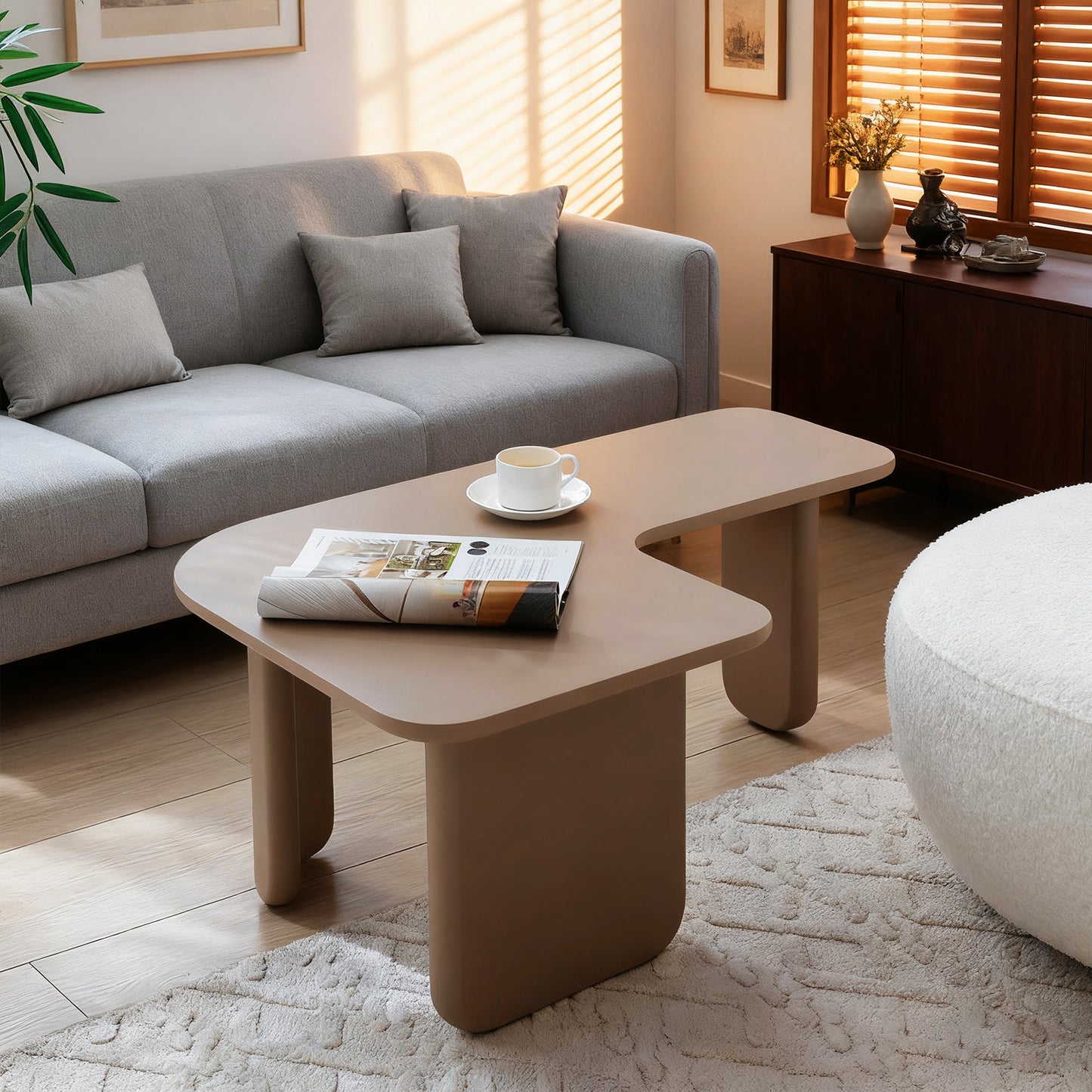 Larkin L-Shape Coffee Table – Khaki Fiberboard, 35.4" Nesting Design – view 4