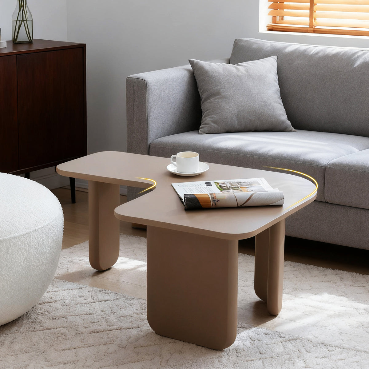 Larkin L-Shape Coffee Table – Khaki Fiberboard, 35.4" Nesting Design – view 5