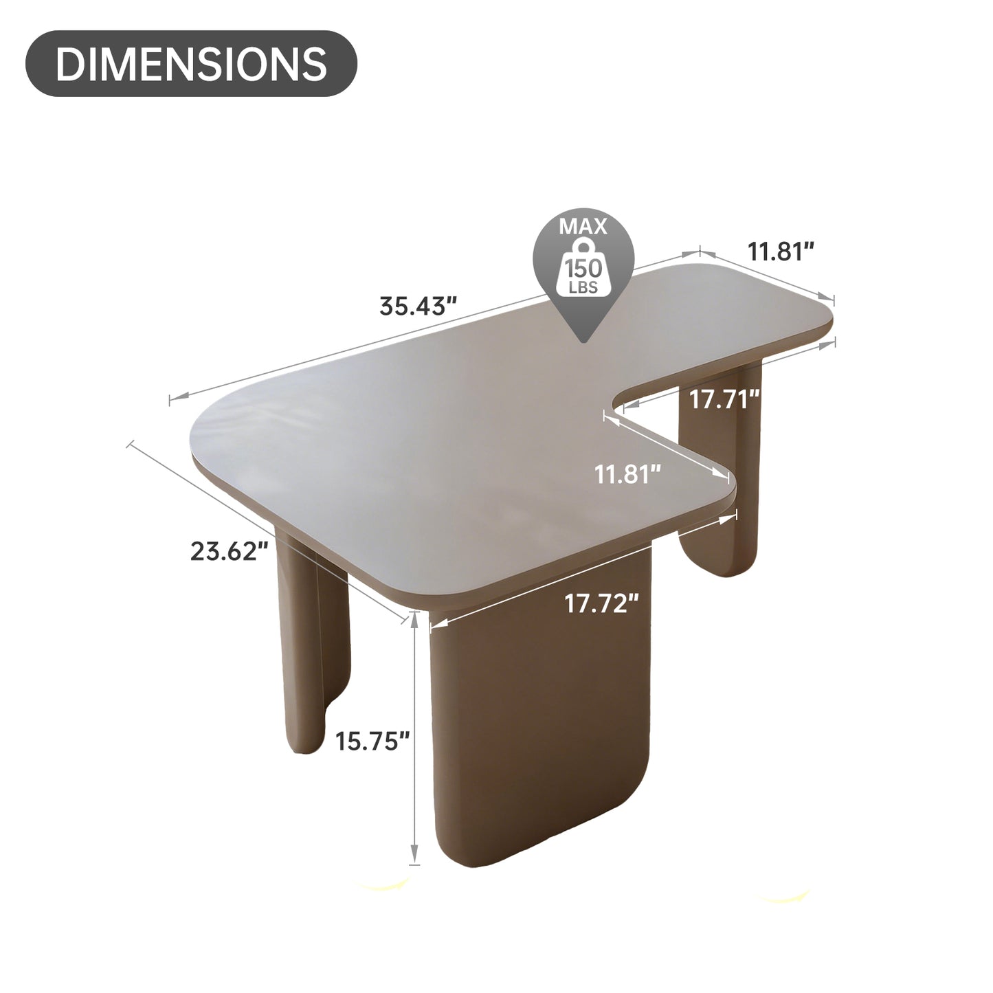 Larkin L-Shape Coffee Table – Khaki Fiberboard, 35.4" Nesting Design – view 6