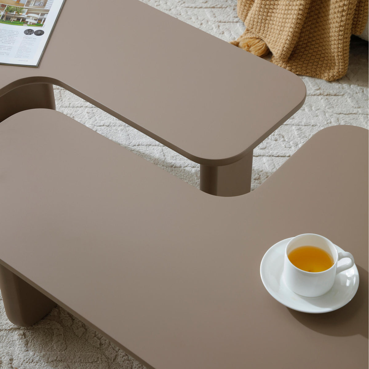 Larkin L-Shape Coffee Table – Khaki Fiberboard, 35.4" Nesting Design – view 8