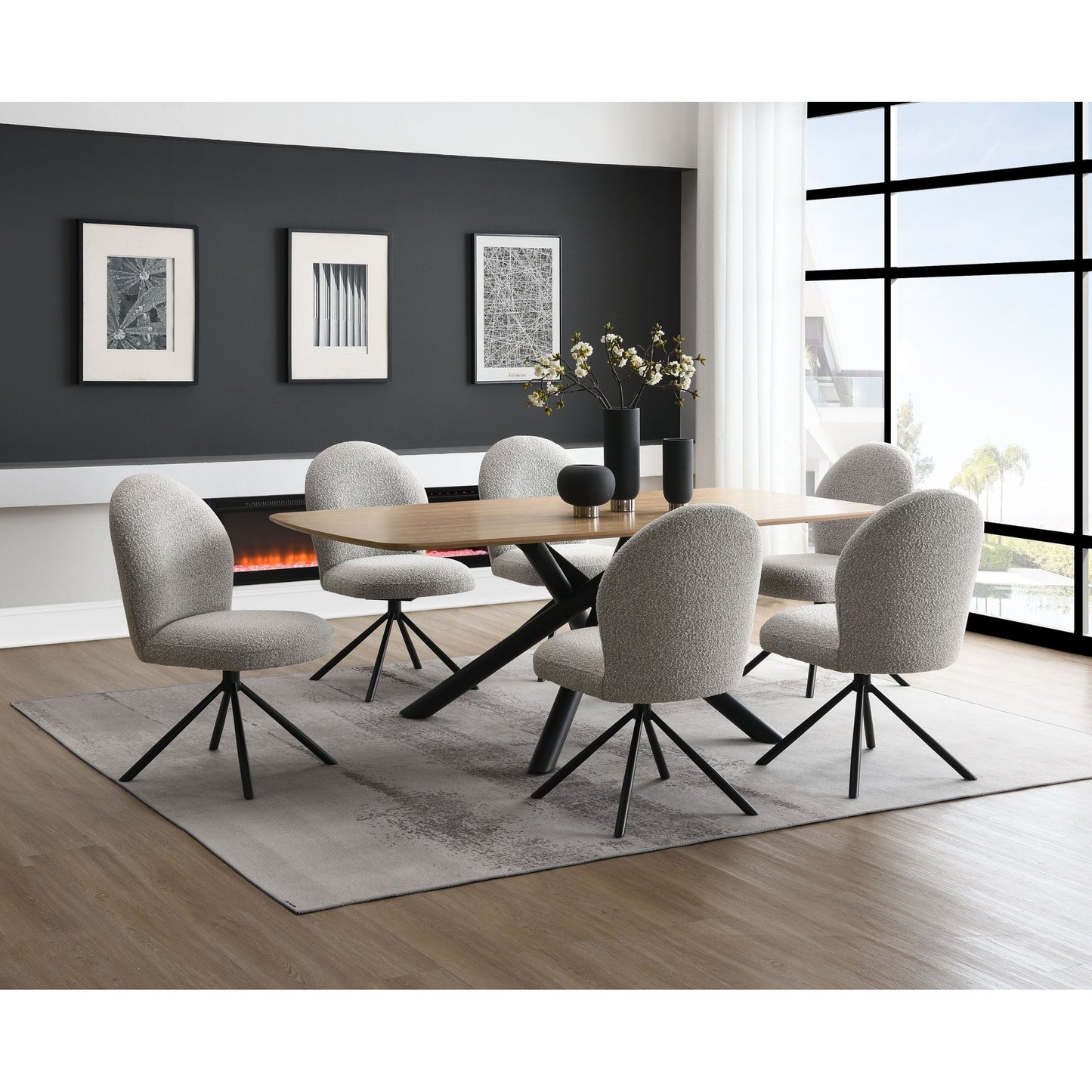 Lawton Natural & Black, Gray Boucle Finish 7-Piece Dining Room Set
