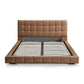 Hudson Leather Upholstered Queen Platform Bed Frame in tan vegan leather with biscuit-tufted headboard.