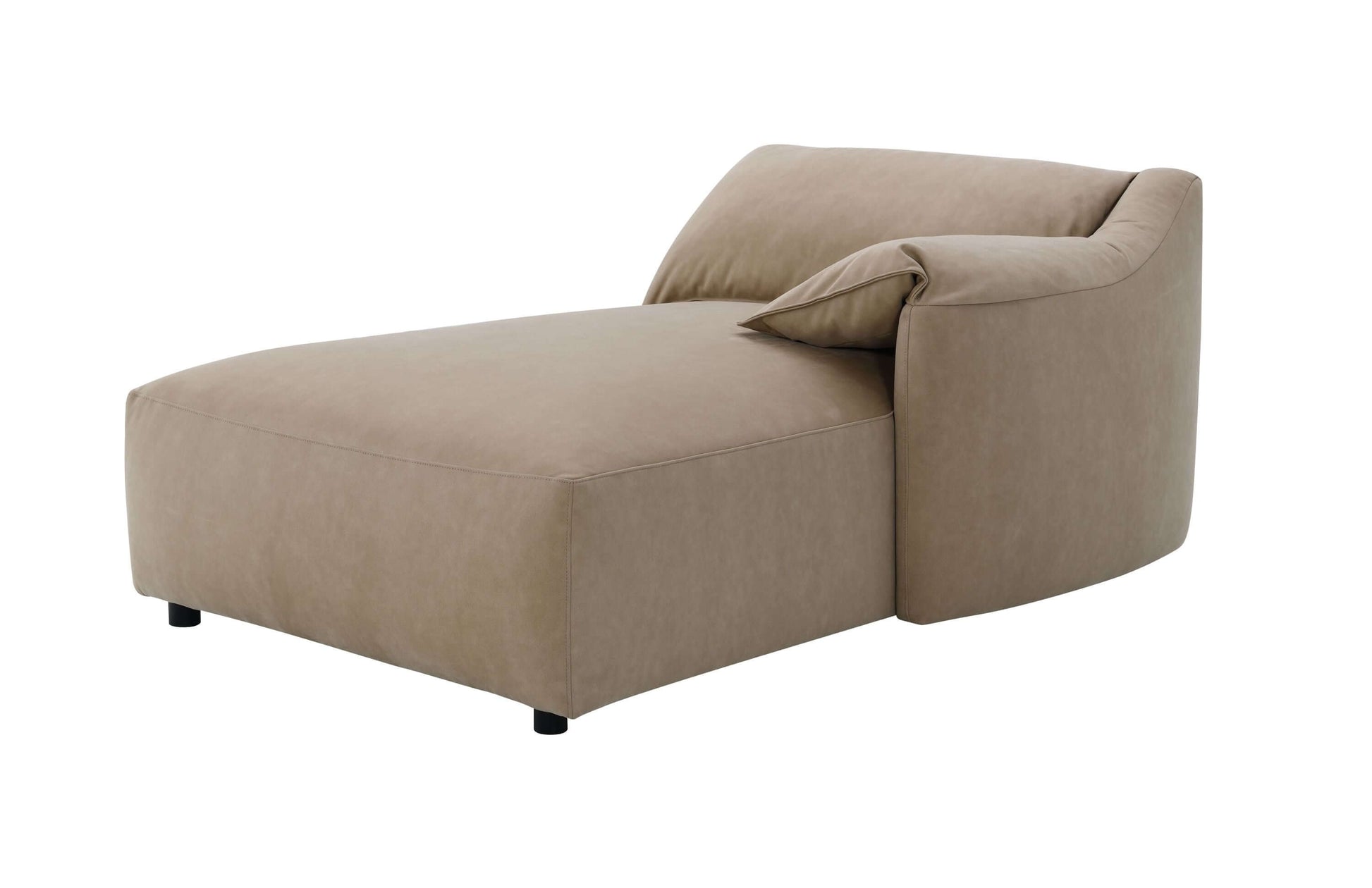 Light brown suede chaise lounge with soft cushioning, part of a brown suede sectional sofa.