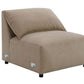 Light brown suede sectional sofa accent chair with a back cushion, designed for comfort and style.