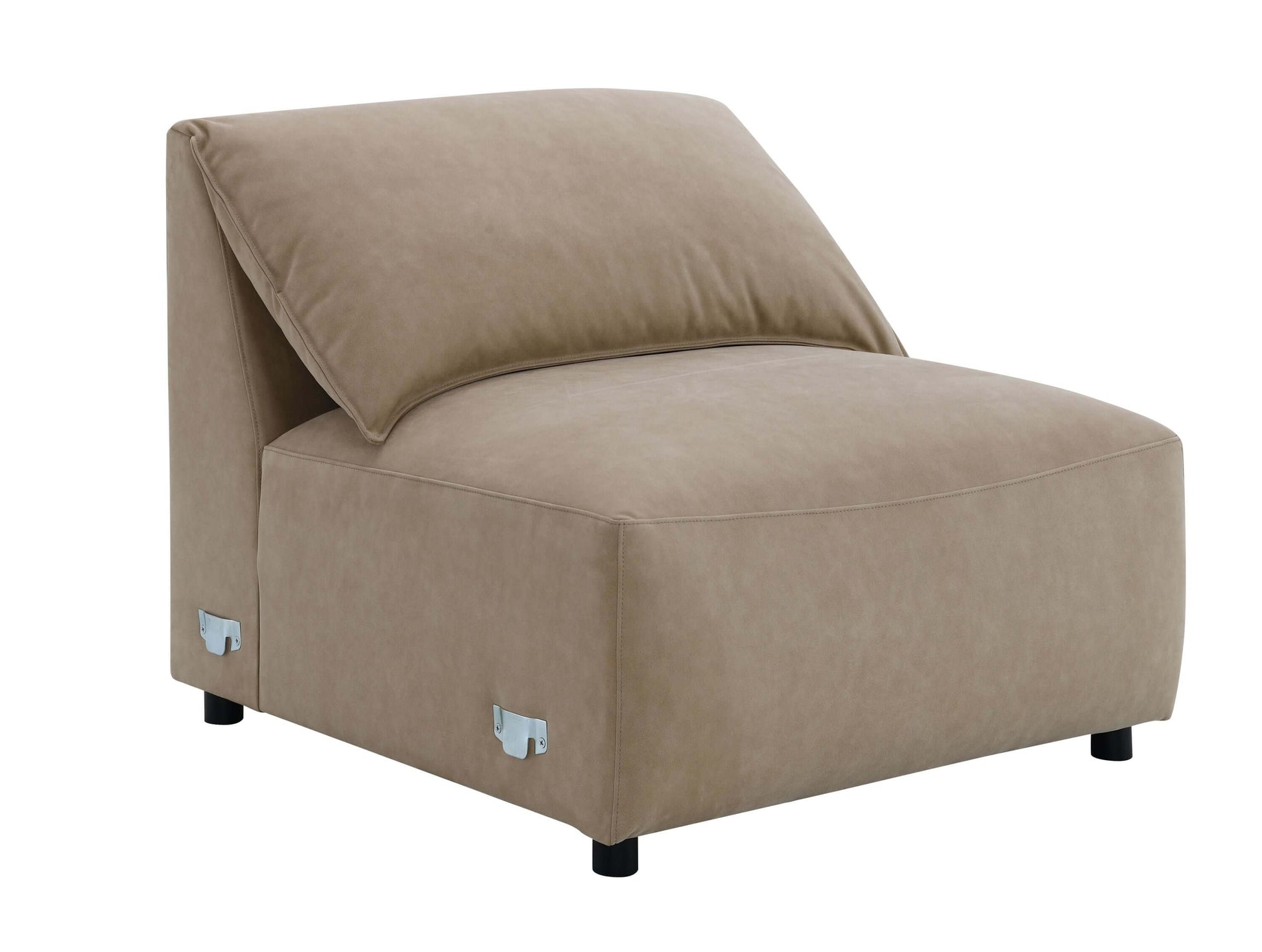 Light brown suede sectional sofa accent chair with a back cushion, designed for comfort and style.