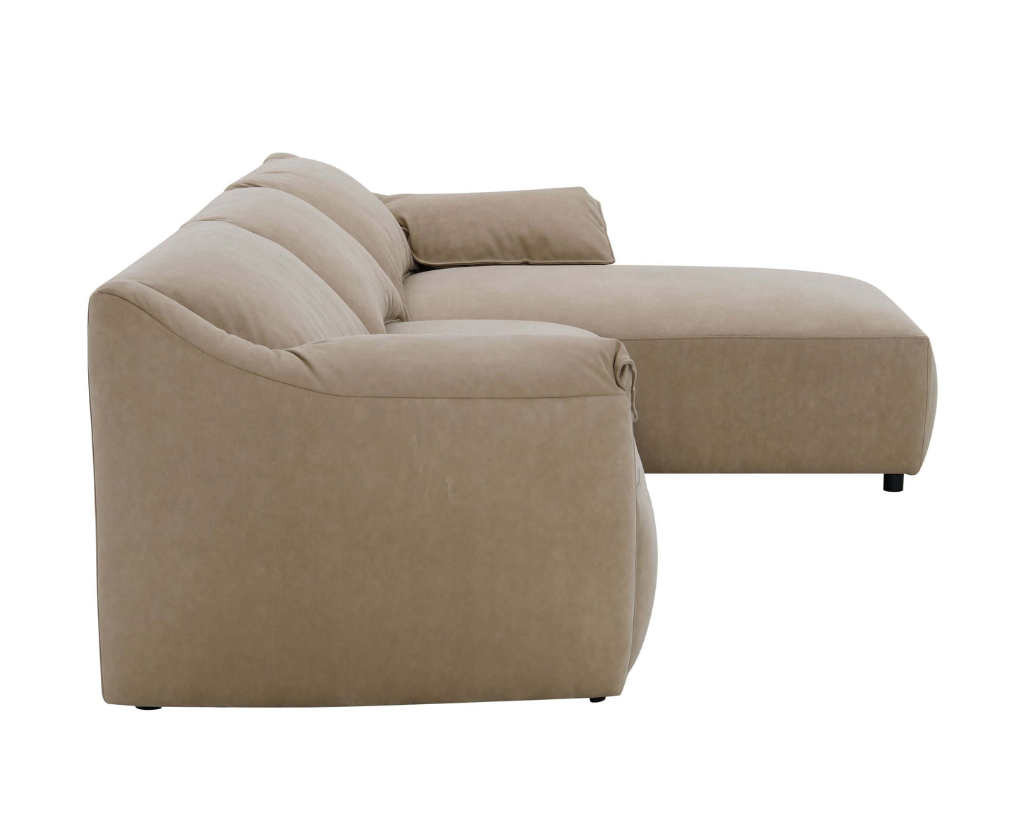 Light Brown Suede Sectional Sofa with Chaise – 127" L-Shape Couch showcasing soft texture and spacious design. Brown suede sectional sofa.