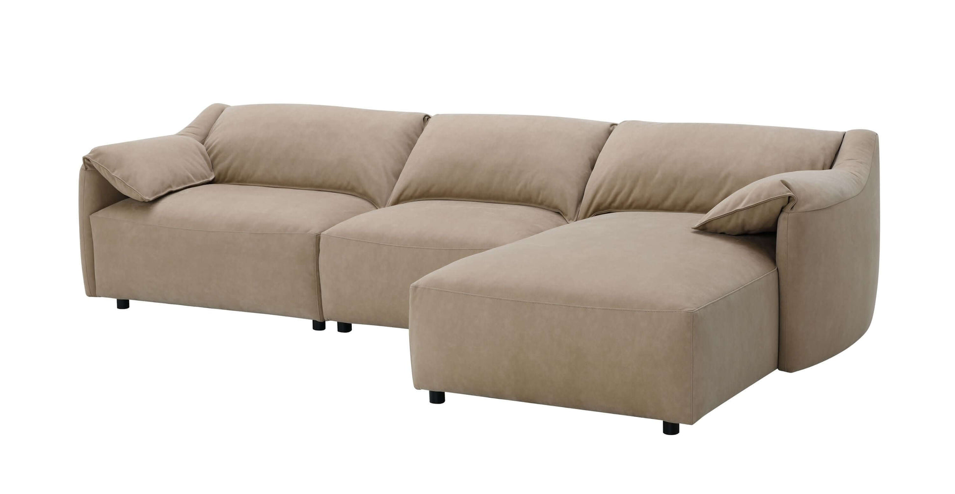 Light brown suede sectional sofa with chaise, 127-inch L-shape couch, soft texture and modern design.