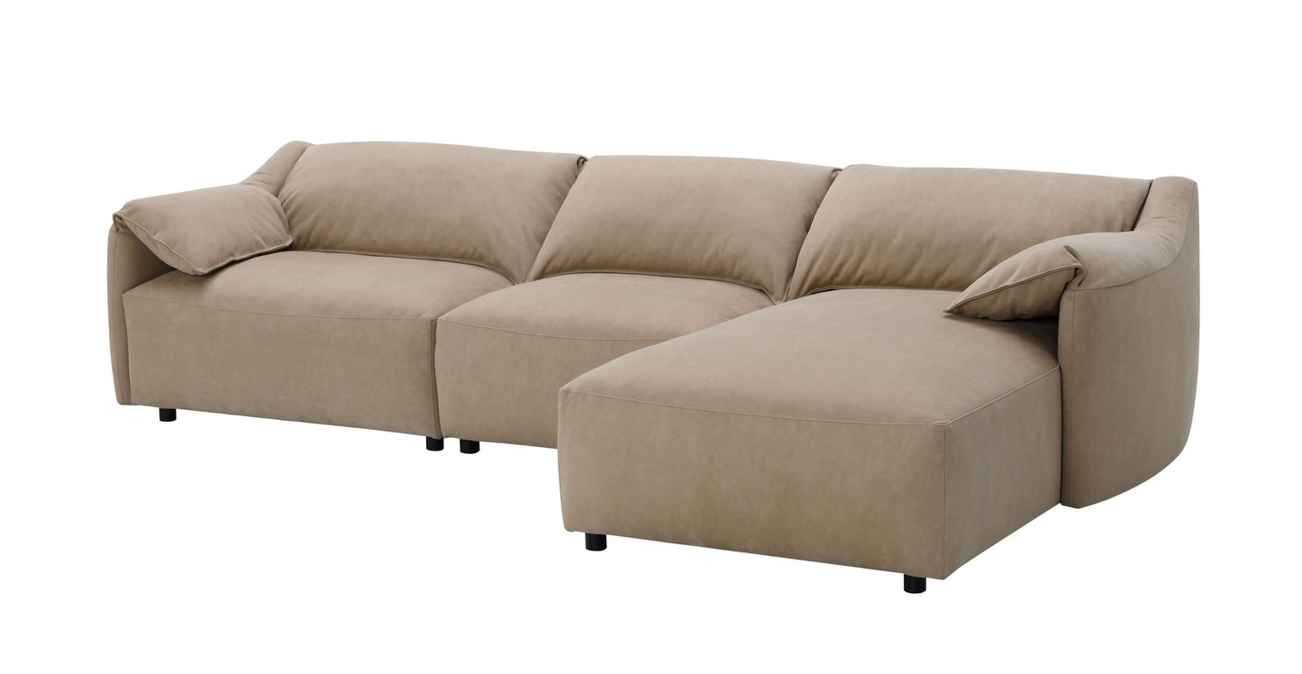 Light brown suede sectional sofa with chaise, 127-inch L-shape couch, soft texture and modern design.