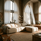 Brown Suede Sectional Sofa with Chaise – 127” L-Shape Couch in a stylish living room setting