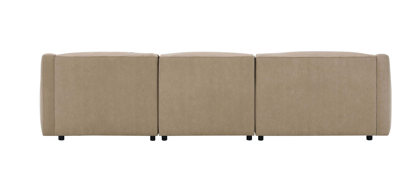 Brown suede sectional sofa with comfortable design, showcasing a stylish 127-inch L-shape couch from the back.