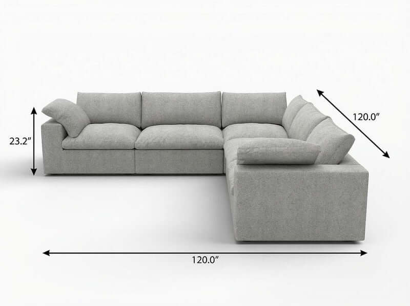 Linen Blend Modular L-Shaped Corner Sectional Sofa 120" | Modern Washable Sectional dimensions 120" x 23.2"