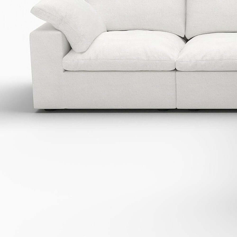 White Linen Blend Modular L Shaped Five Piece Corner Sectional with soft cushions and removable covers.