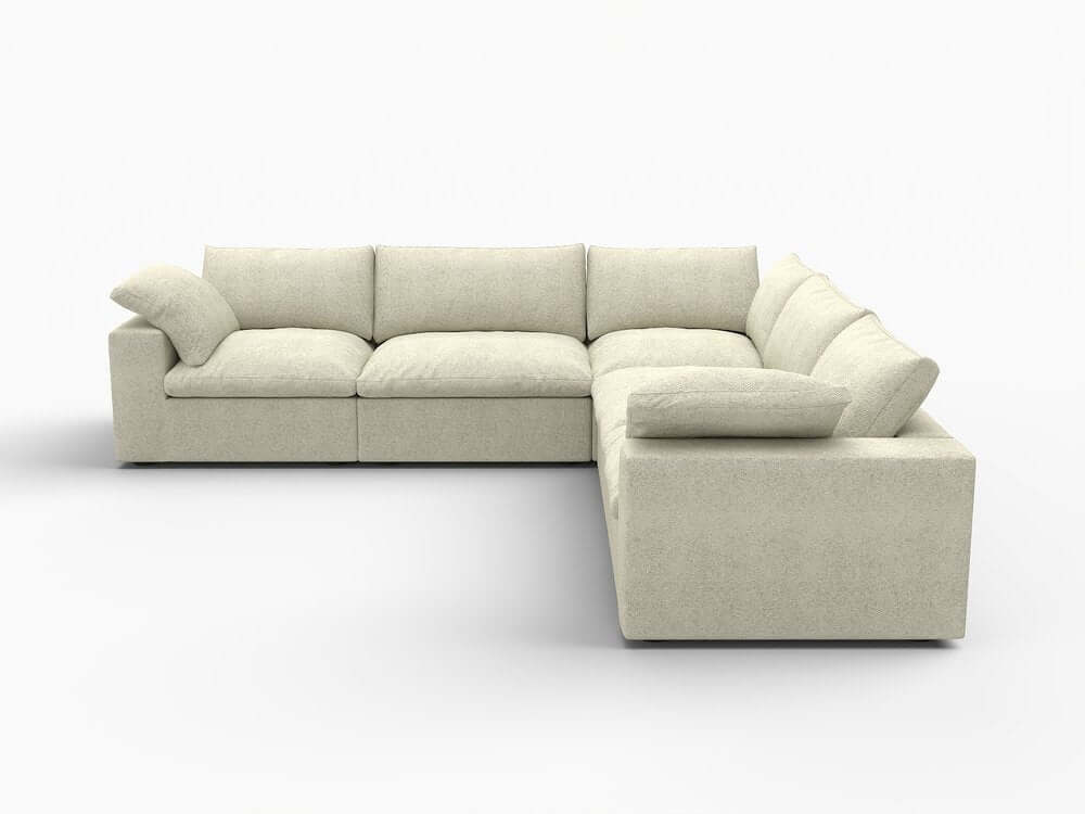 White Linen Blend Modular L Shaped Five Piece Corner Sectional in a stylish, modern design.
