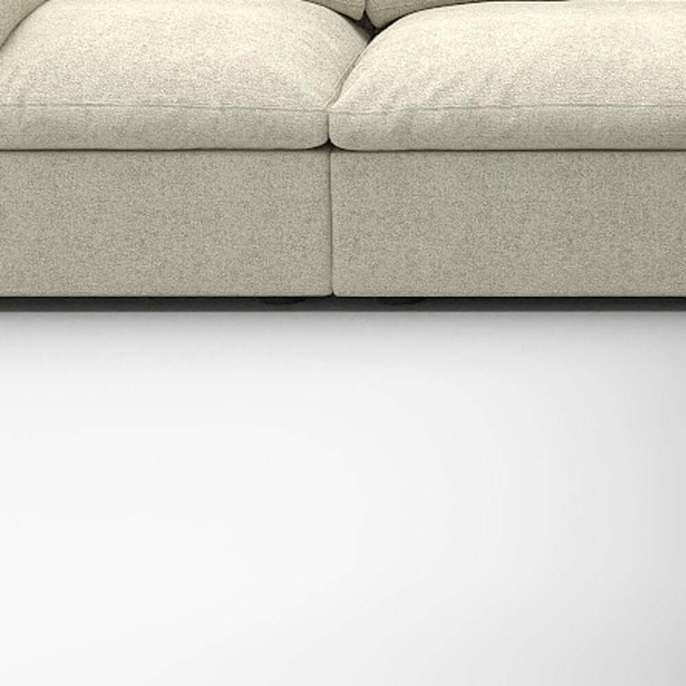 White Linen Blend Modular L Shaped Five Piece Corner Sectional close-up of couch cushions and base