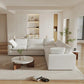 White Linen Blend Modular L Shaped Five Piece Corner Sectional in a modern living room setting.