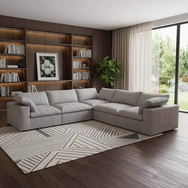 Linen Blend Modular L-Shaped Corner Sectional Sofa 120" | Modern Washable Sectional in a bright living room setting.