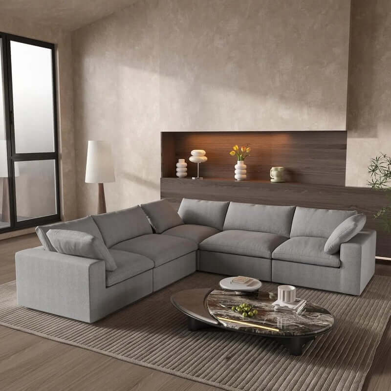 Linen Blend Modular L-Shaped Corner Sectional Sofa 120" | Modern Washable Sectional in a stylish living room setting.