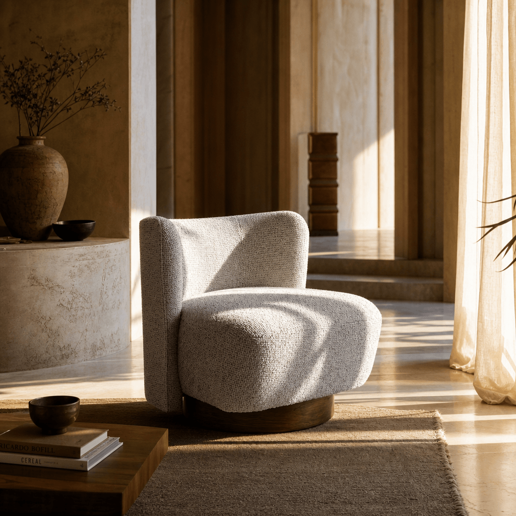 Lisa Gray Tweed Accent Chair in a stylish interior with soft natural lighting and modern decor.