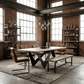 88" Bird Live Edge Oak Dining Table with Sculptural Iron Base – Seats 6 in modern dining room setting with industrial decor.