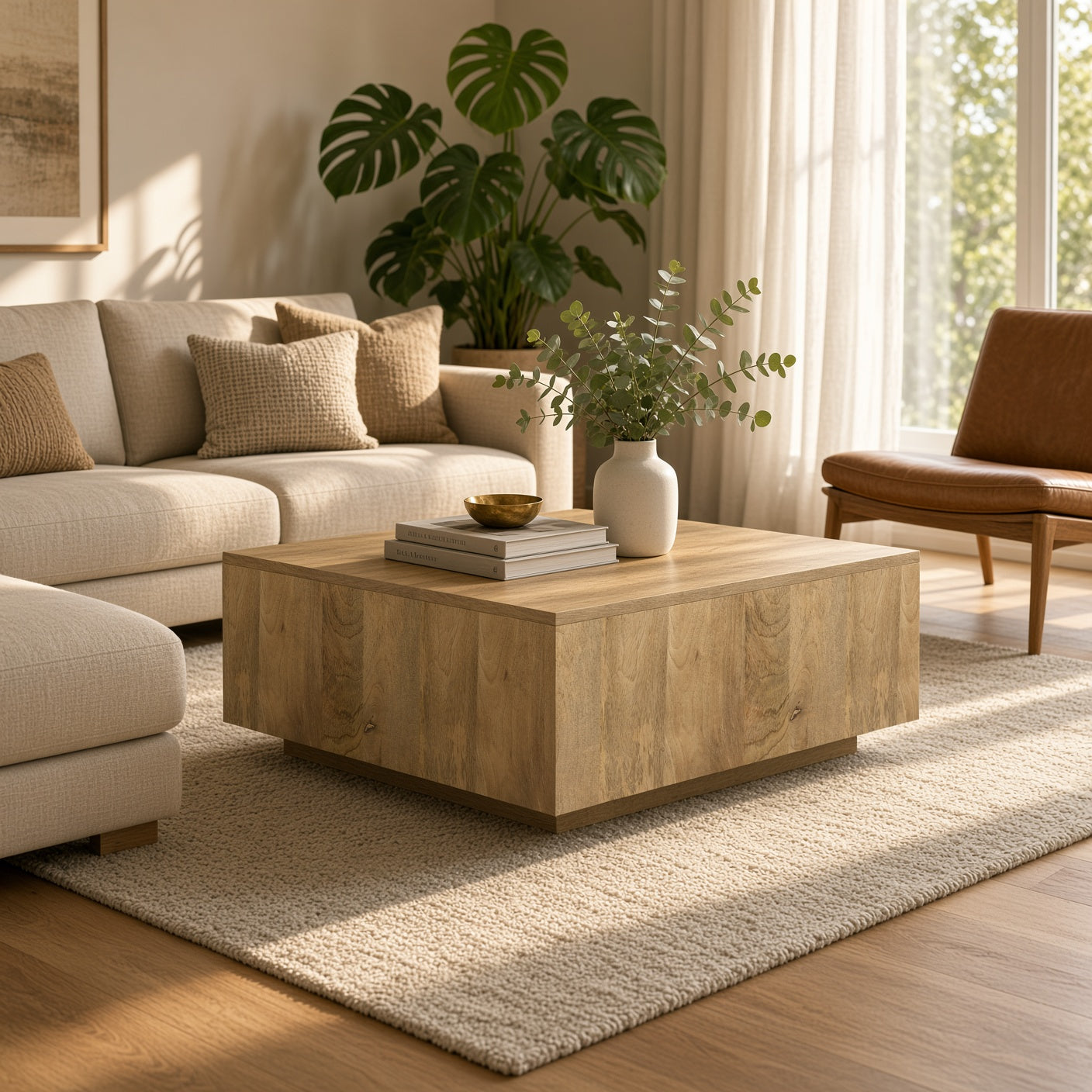 Lockhart Natural Mango Wood Coffee Table – 30" Square Solid Wood Table – view 2