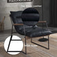 Luberzo Espresso Top-Grain Leather Armchair – Modern Metal Frame Accent Chair showcasing its top grain leather and metal frame design.