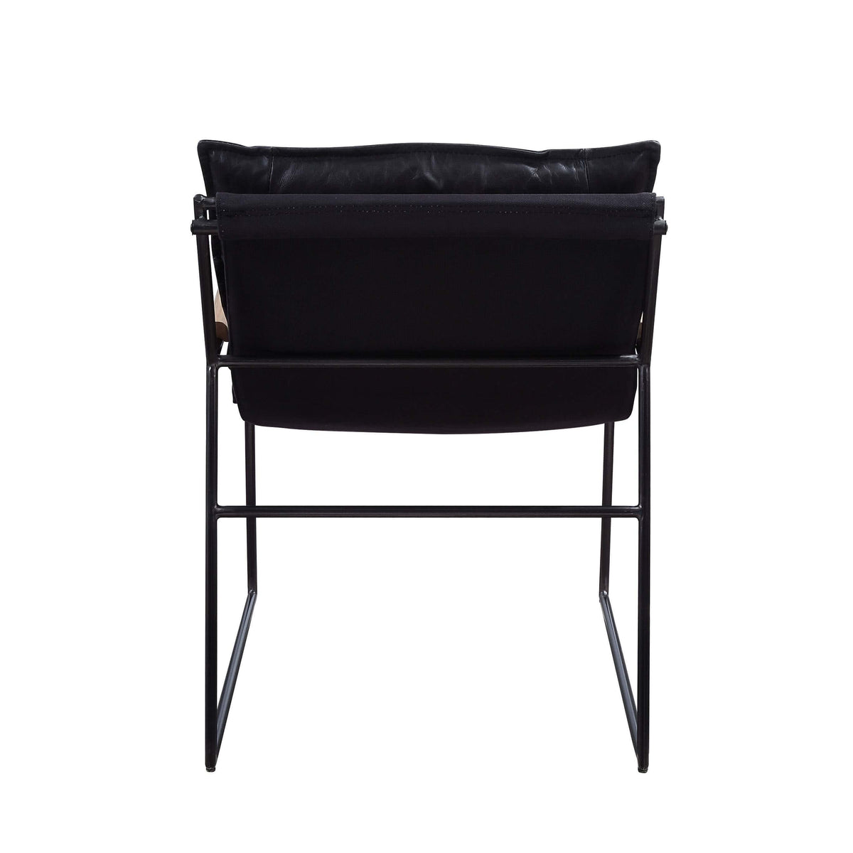 Luberzo Espresso Top-Grain Leather Armchair – Modern Metal Frame Accent Chair from the back view.