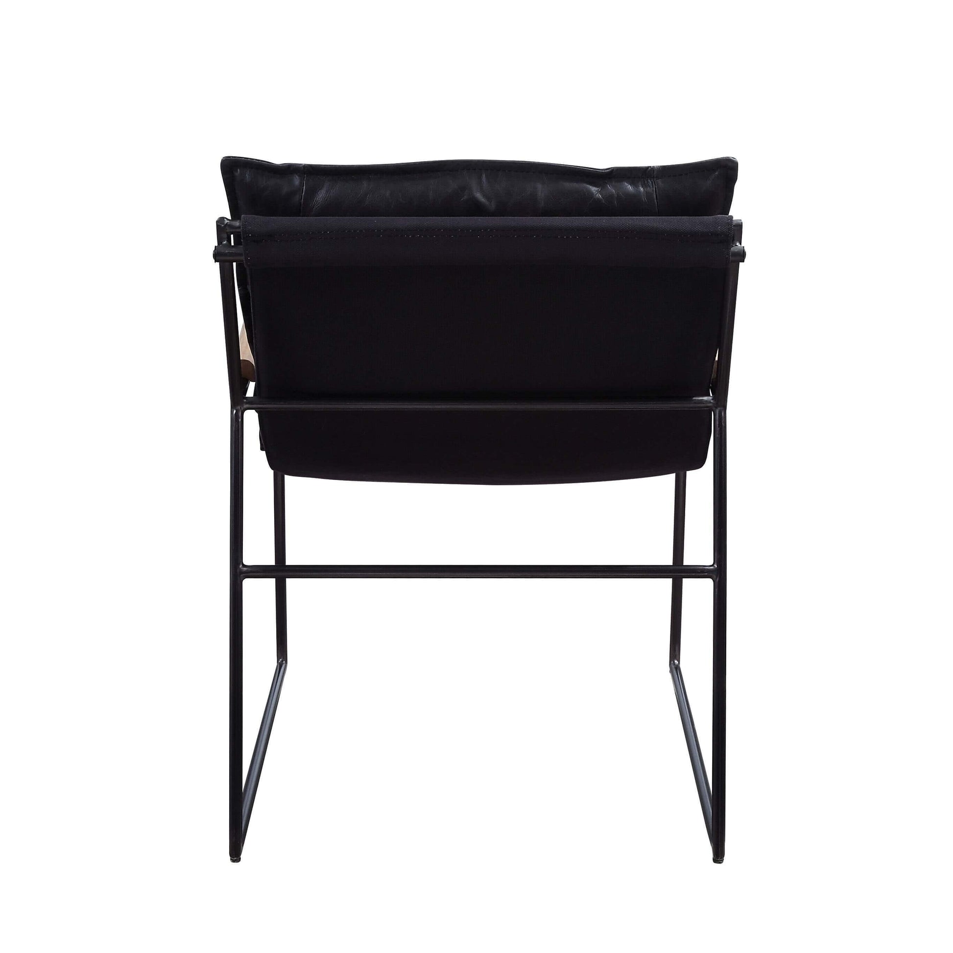 Luberzo Espresso Top-Grain Leather Armchair – Modern Metal Frame Accent Chair from the back view.