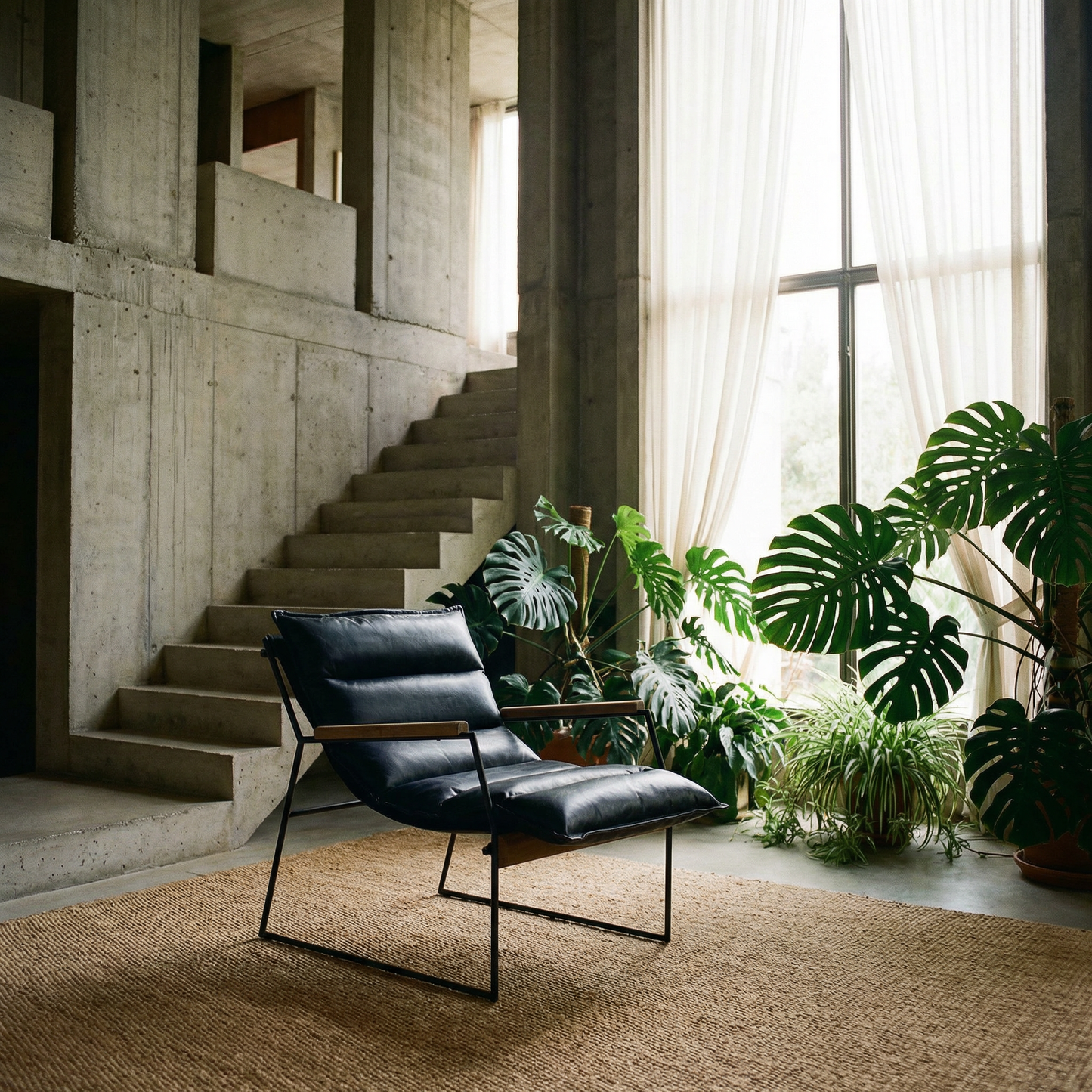 Luberzo Espresso Top-Grain Leather Armchair – Modern Metal Frame Accent Chair