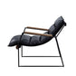 Luberzo Espresso Top-Grain Leather Armchair – Modern Metal Frame Accent Chair in sleek side view design.
