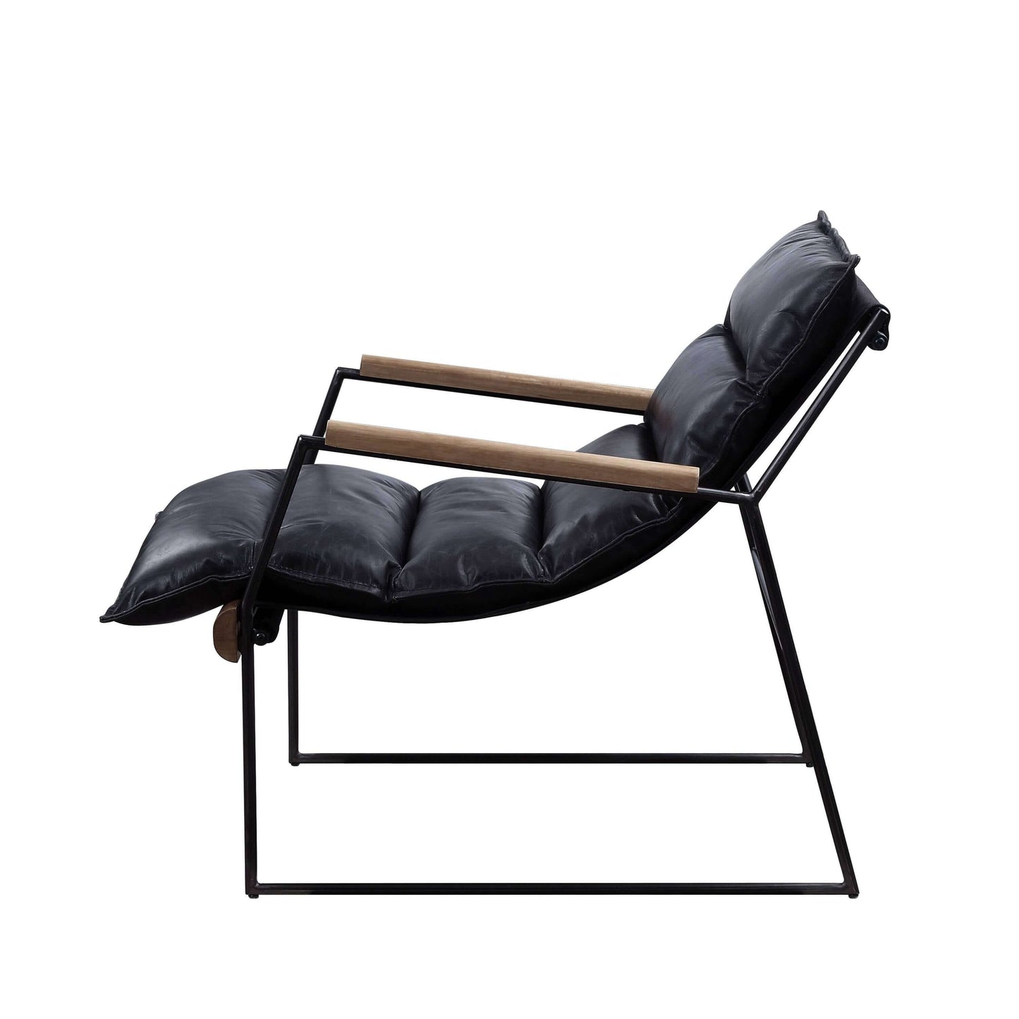 Luberzo Espresso Top-Grain Leather Armchair – Modern Metal Frame Accent Chair in sleek side view design.