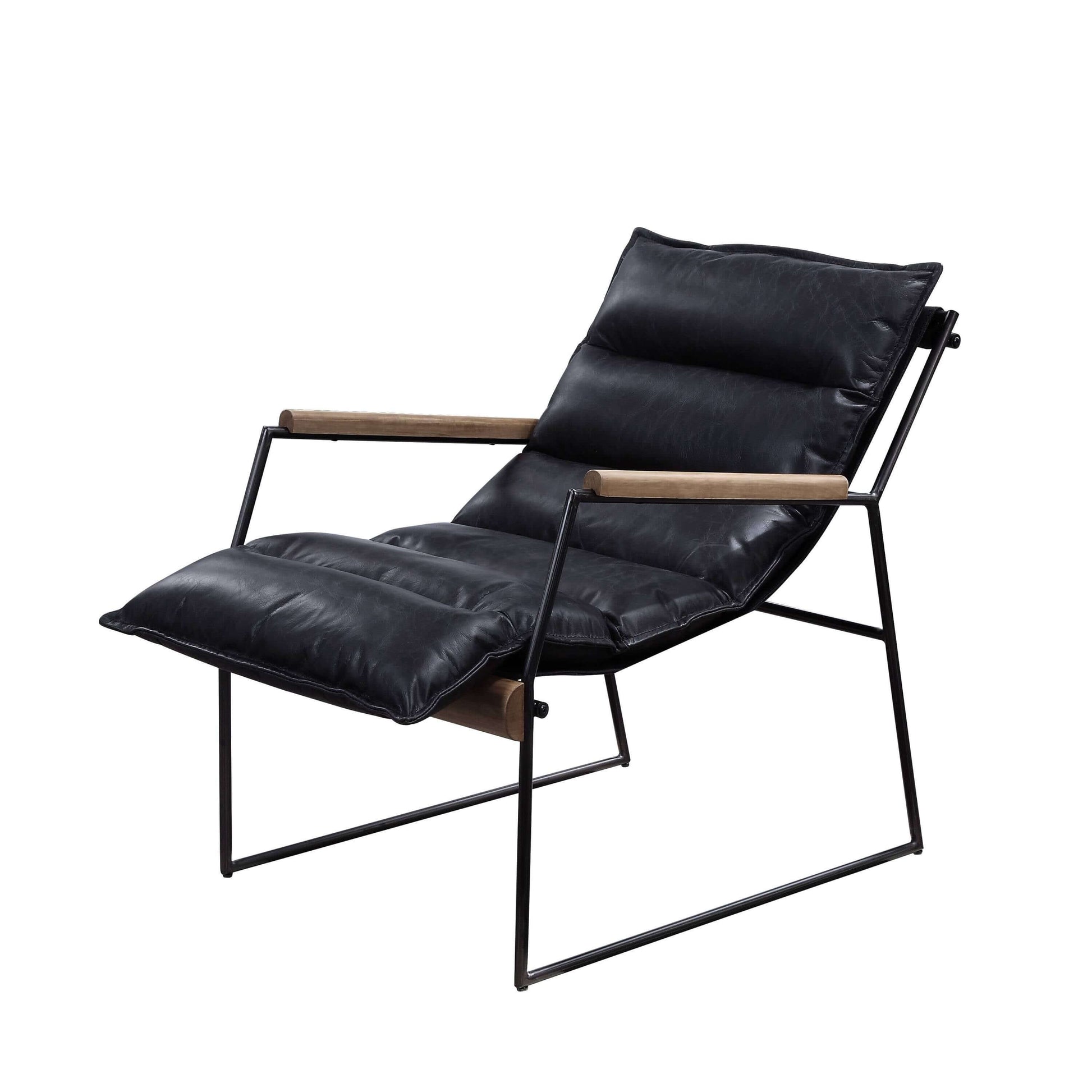 Luberzo Espresso Top-Grain Leather Armchair – Modern Metal Frame Accent Chair in a stylish modern design.