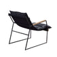 Luberzo Espresso Top-Grain Leather Armchair – Modern Metal Frame Accent Chair showcasing its sleek design and premium materials.
